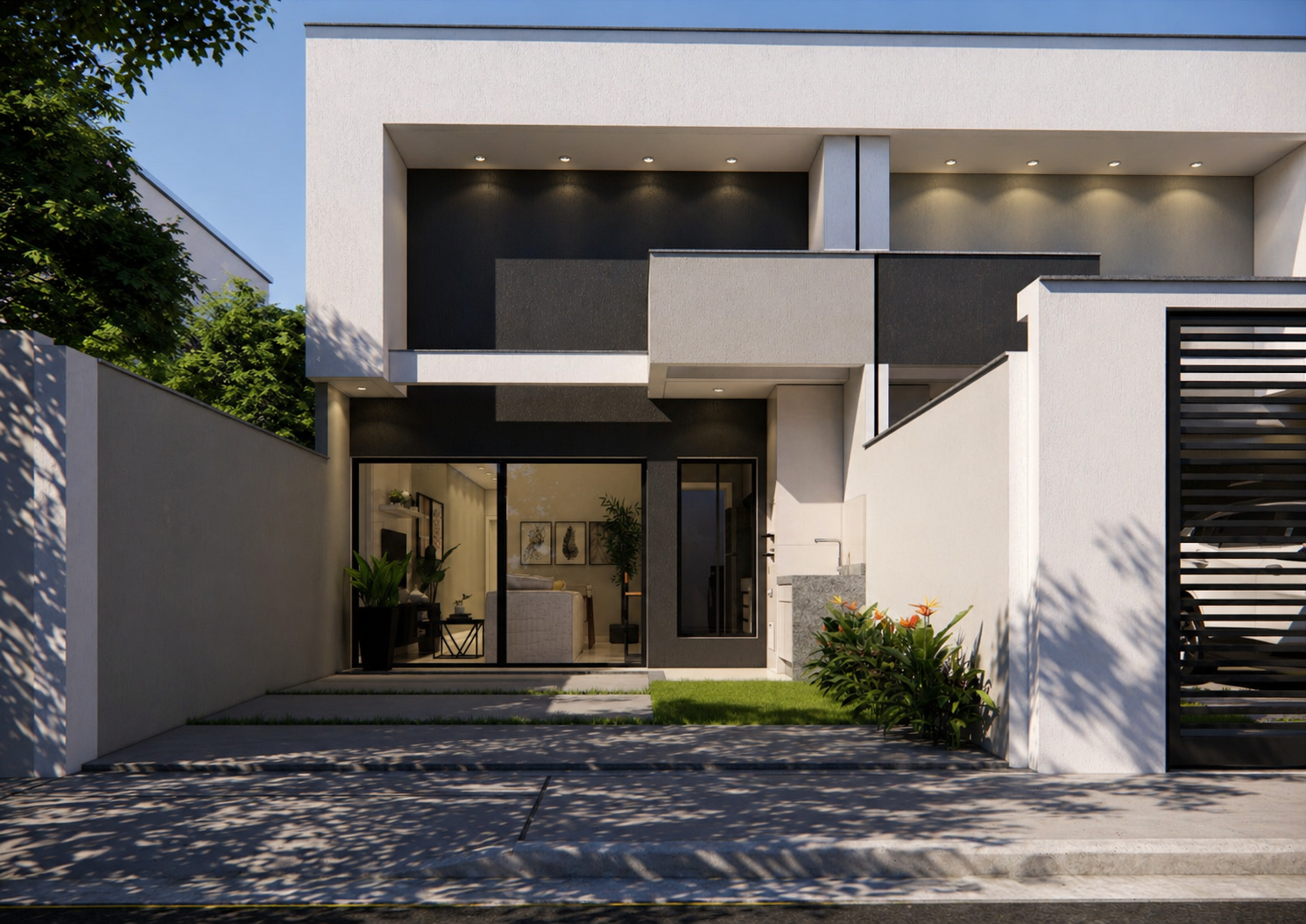 Fachada e jardim frontal